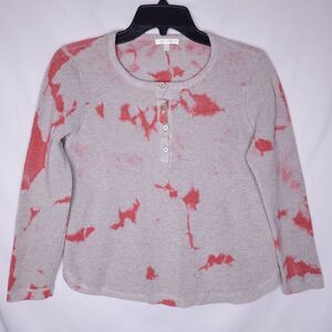 Lisa Todd Henley Top XS Tie Dye Gray Red Thermal Waffle Knit